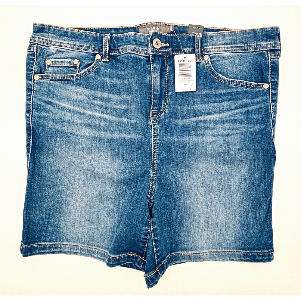 Torrid FeelTheFit Denim Shorts Womens Plus 16 Blue Mid-Rise 5-Pocket 15089501